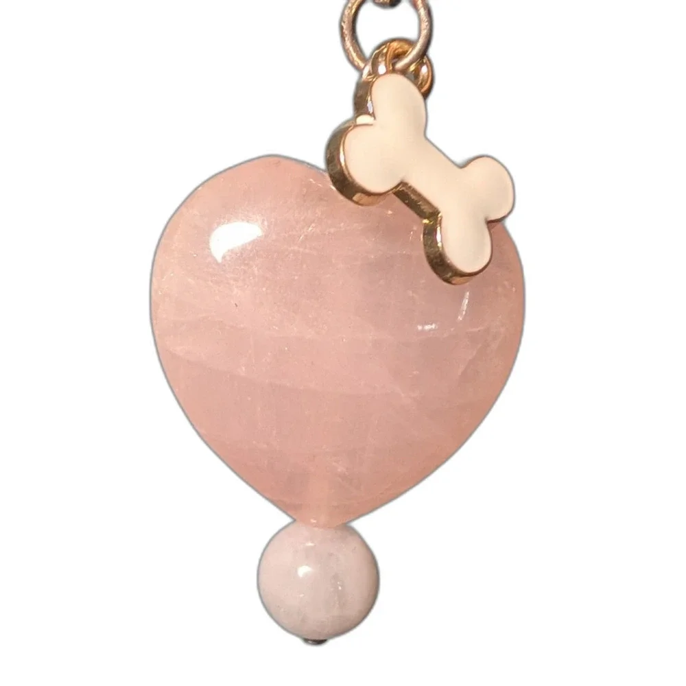 Natural Rose Quartz Pet Charm for Collar or Keychain Crystal Healing for Dog